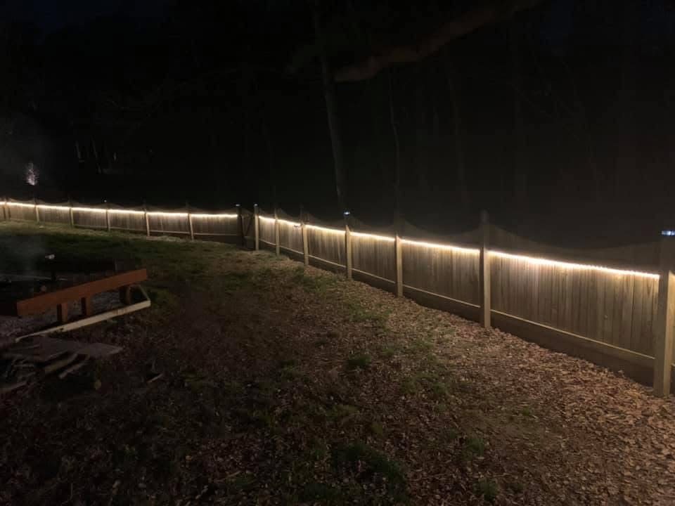 Fence lighting at night